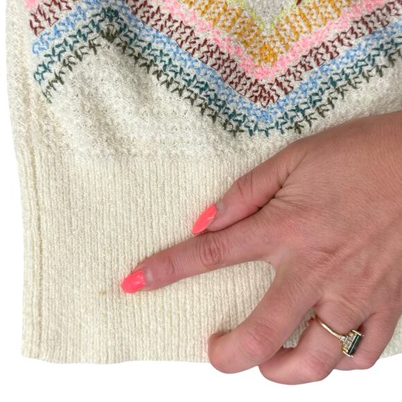 Anthropologie Cream Rainbow Cross Stitch Sunrise Embroidered Knit Tank Top Sz XS - Picture 4 of 12